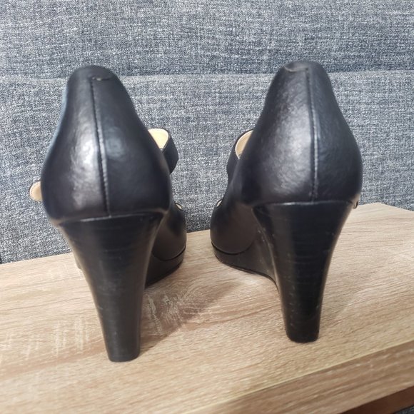 Cole Haan black open toe wedge heel size 9 - Picture 9 of 13